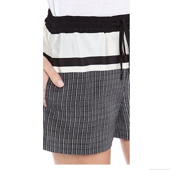 VINCE MIXED STRIPE PRINT SILK SHORTS, BLACK/IVORY - Picture 14 of 14